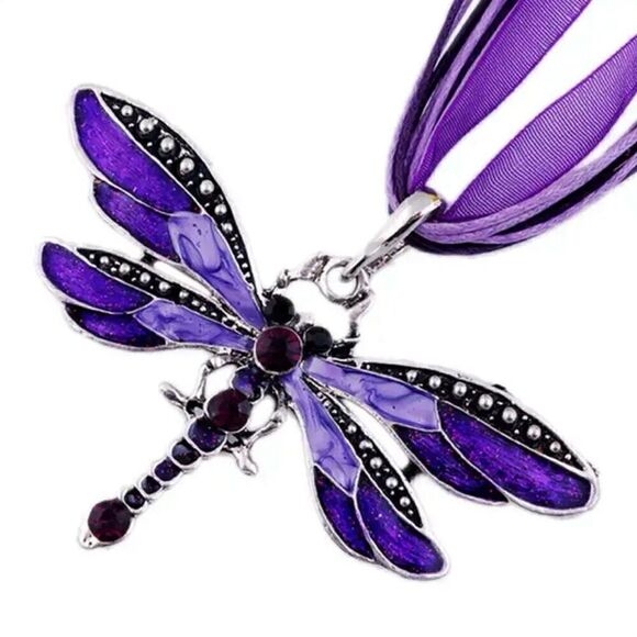No Brand Jewelry - Crystal Dragonfly Ribbon Casual Pendant Purple Necklace